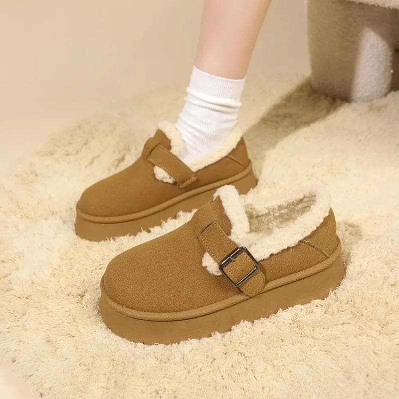 Winter Women Short Plush Warm Snow Boots Casual Shoes New Suede Fur Chelsea Ankle Boots Flats Platform Ladies Shoes 40 brown