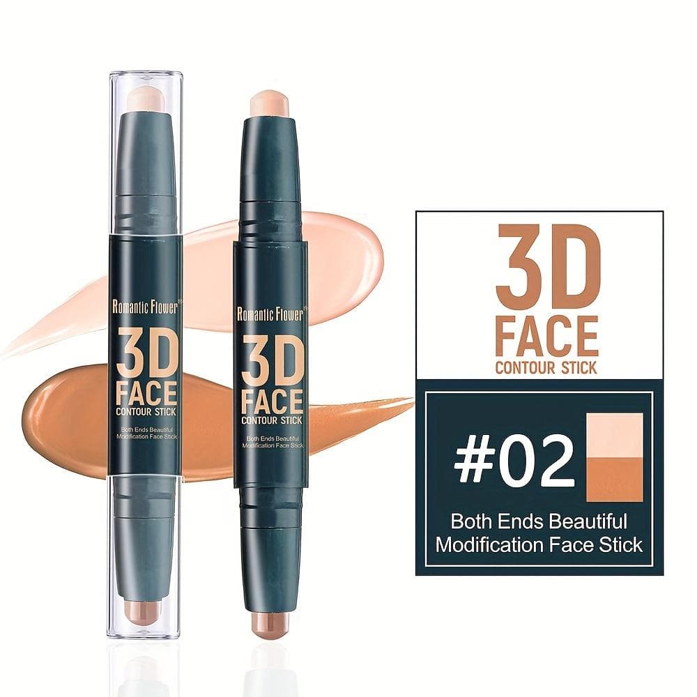 2-in-1 Natural Face Contour & Highlight Stick - Waterproof, Brightening, Dual Head Contour Stick Highlighter Face Makeup 02#
