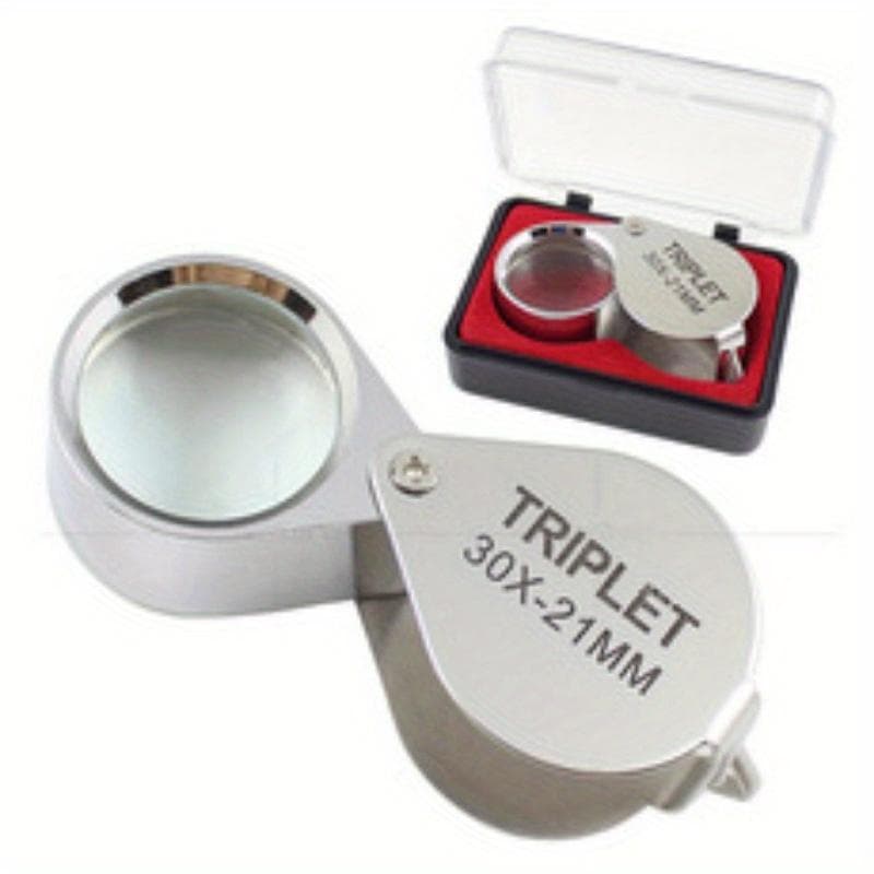 10x20x 30x Jewelry Magnifying Glass Pocket Folding Loupe Magnifier Mini Diamond Lupa Lens Triplet Eye Glass Tool Reading Glasses 30X silver
