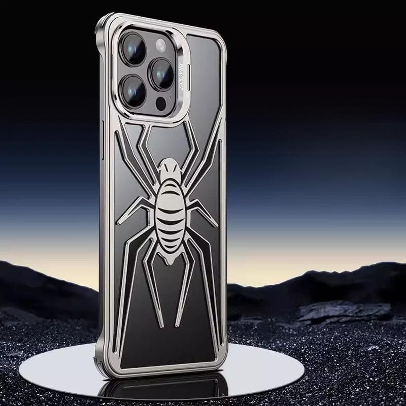 Applicable To IPhone15proMax Spider Armor Metal Phone Case Apple 14 Hollow Borderless 13 Protection Case iPhone13proMax