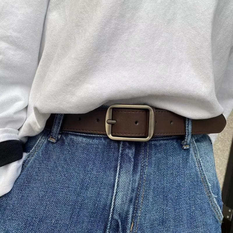 Korean Style Unisex Matte Silver Decorative Belt for Women & Students coffee