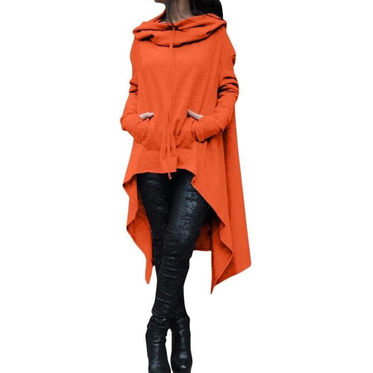 Women's Long Sleeve Plaid Plush Hooded Sweatshirt XL orange