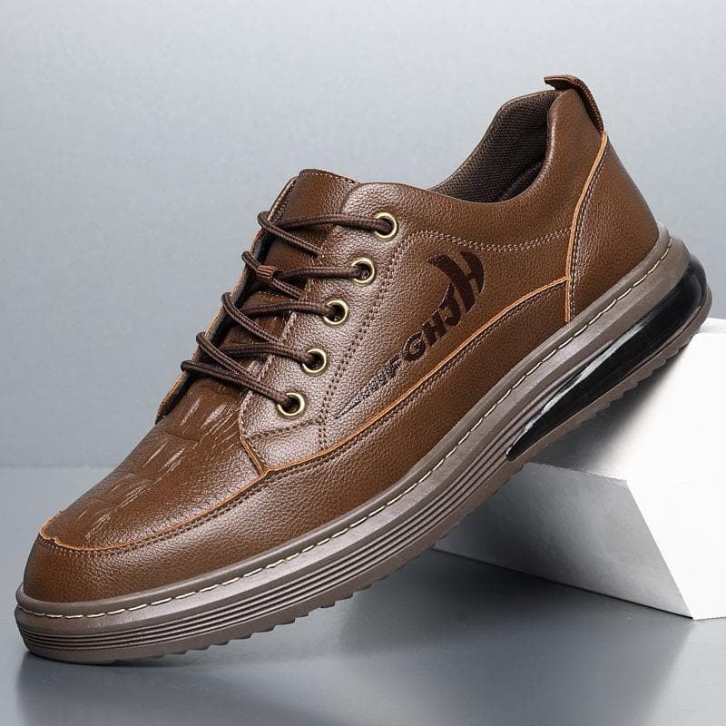 Cowhide Men's Shoes Men's Casual Leather Shoes Leather Men's Lace-up New Shoes Men's Trendy Inner Heightened Board Shoes Trendy 41 brown