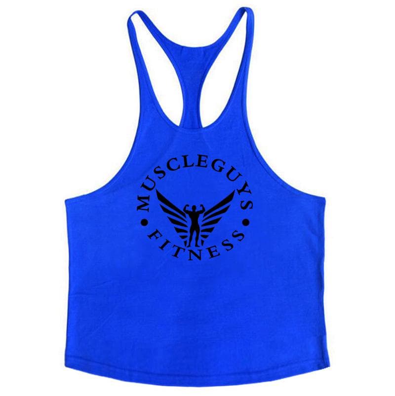 Muscleguys Bodybuilding Clothing Undershirt Mens Cotton Fitness Stringer Singlets Vest XXL blue