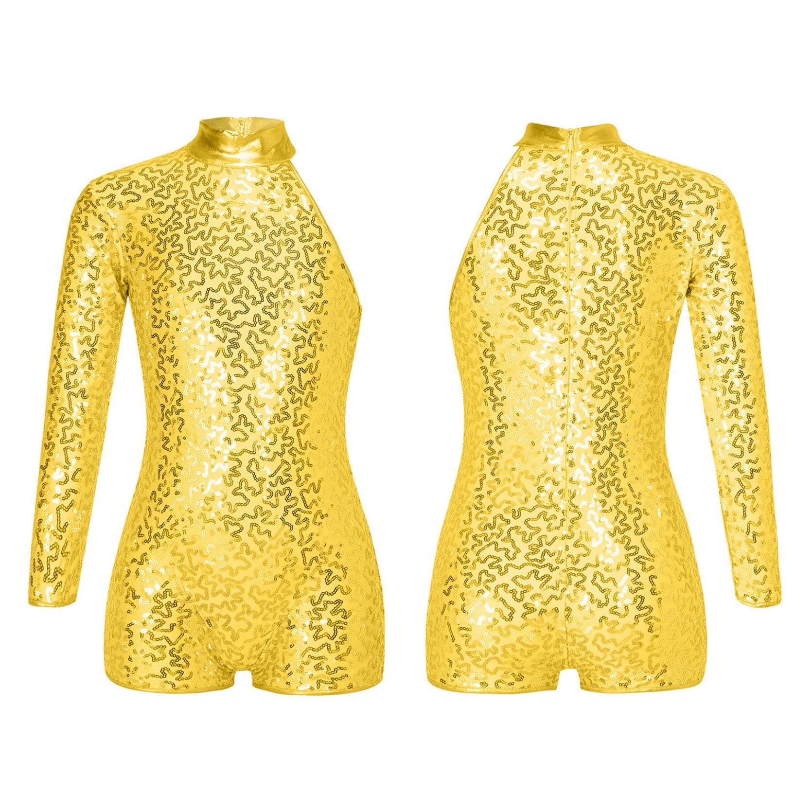 Kids Girls Single Long Sleeve Gymnastics Leotard Sequins Ballet Dance Unitards Short Jumpsuit 15-16 Years