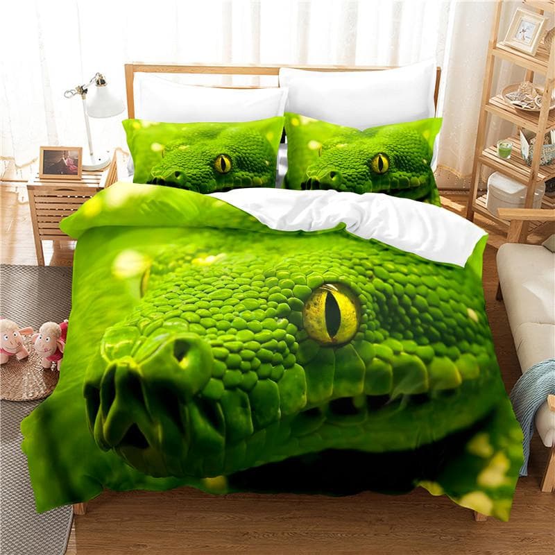 Green Snake Bedding Set Duvet Cover Set 3d Bedding Digital Printing Bed Linen Queen Size Bedding Set Fashion Design EU single(135x200cm)