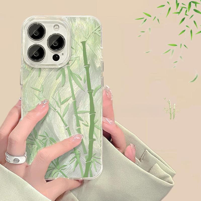 Applicable To Apple 15 Mobile Phone Case Iphone14pro Smudge Bamboo 13 High-end Feather Yarn 12 National Style 7/8plus iPhone SE (2nd Generation)