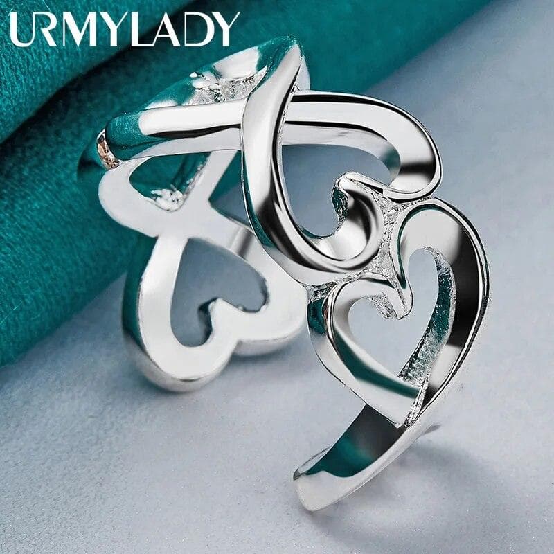URMYLADY 925 Sterling Silver Love Heart Ring For Women Wedding Party Fashion Charm Jewelry Resizable