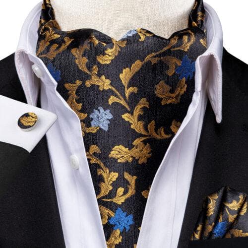 Gold Paisley Mens Silk Ascot Cravat Tie Formal Scarf Handkerchief Cufflinks Set AS-1067