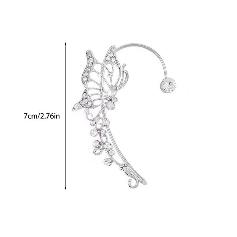1 Piece of Sparkling Rhinestone Butterfly Earrings, Zirconia Butterfly Unperforated Fake Earrings, Sparkling Women's Earrings left ear