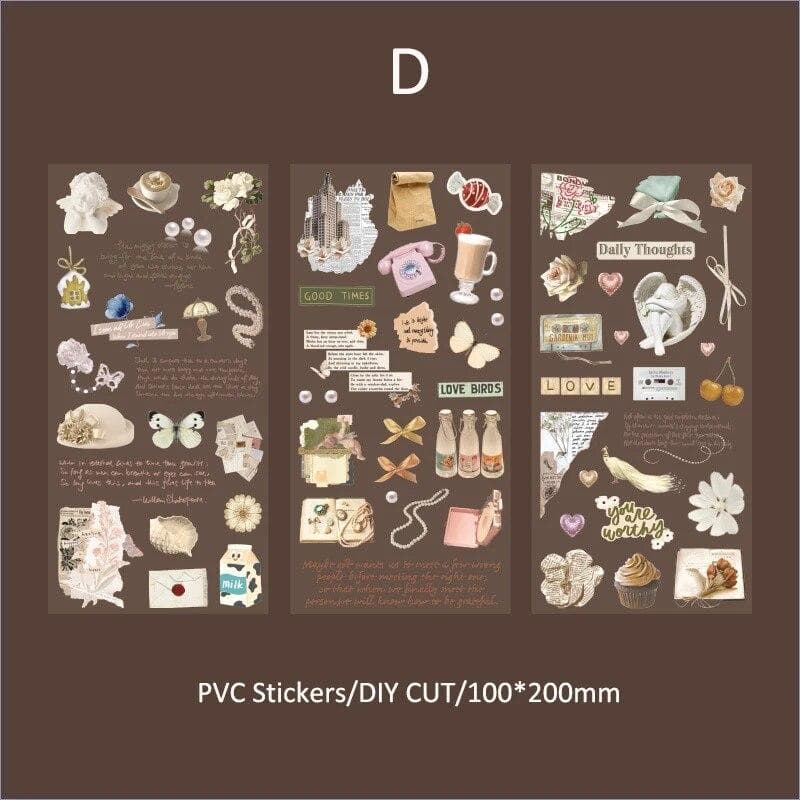 Journamm 3pcs/pack Vintage Stickers Collage Scrapbooking Materials DIY CUT Decor Junk Journal Waterproof PET Aesthetics Stickers