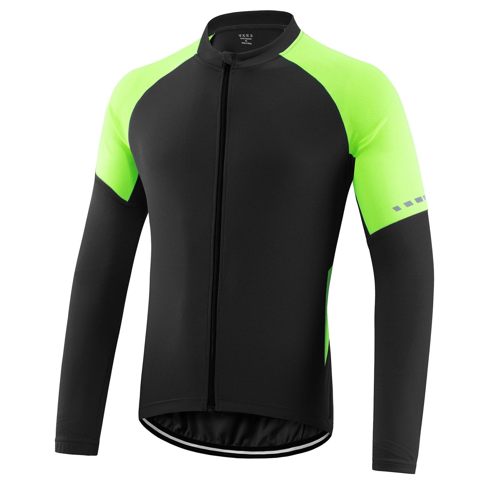 Men s Basic Riding Jerseys Full Zipper Long Sleeves Bike Shirt with Reflective Strips Lightweight XL black