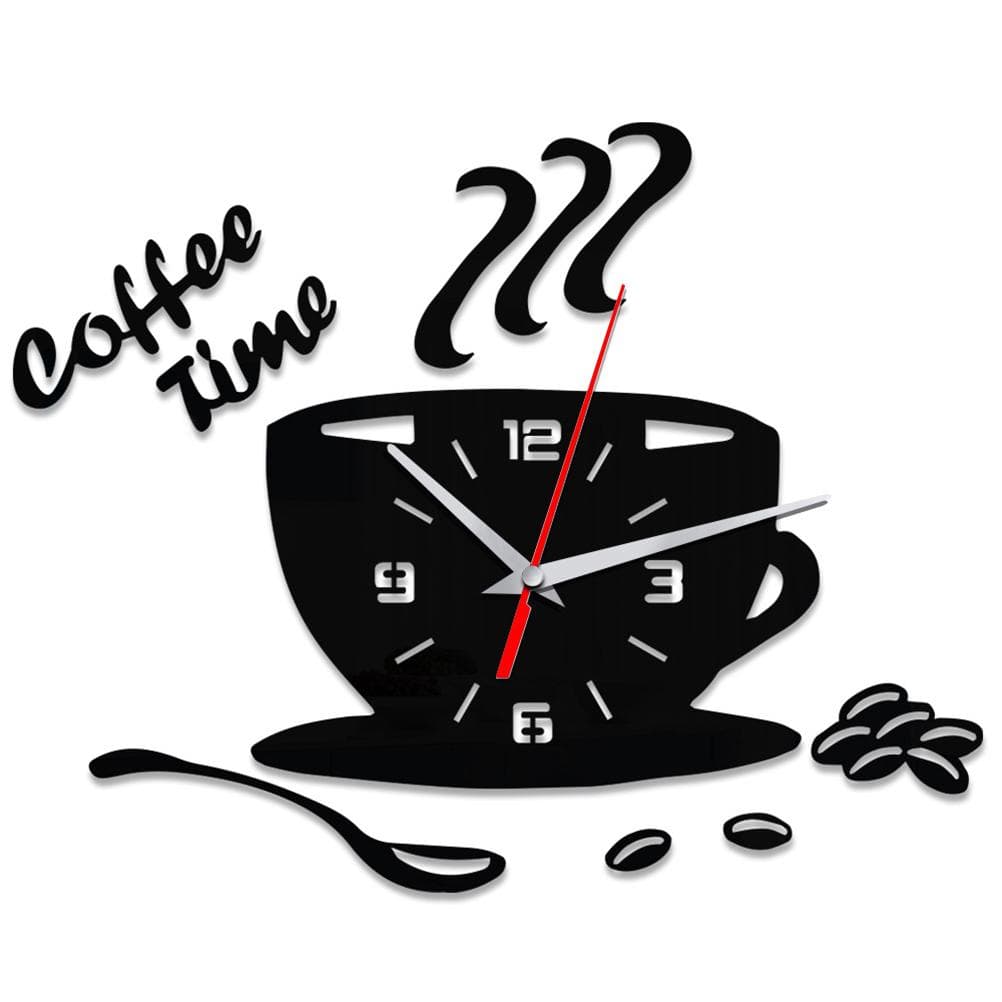 DIY Acrylic Wall Clock Modern Mute Coffee Time Clock Cup Shape Wall Sticker Hollow Numeral Clock black