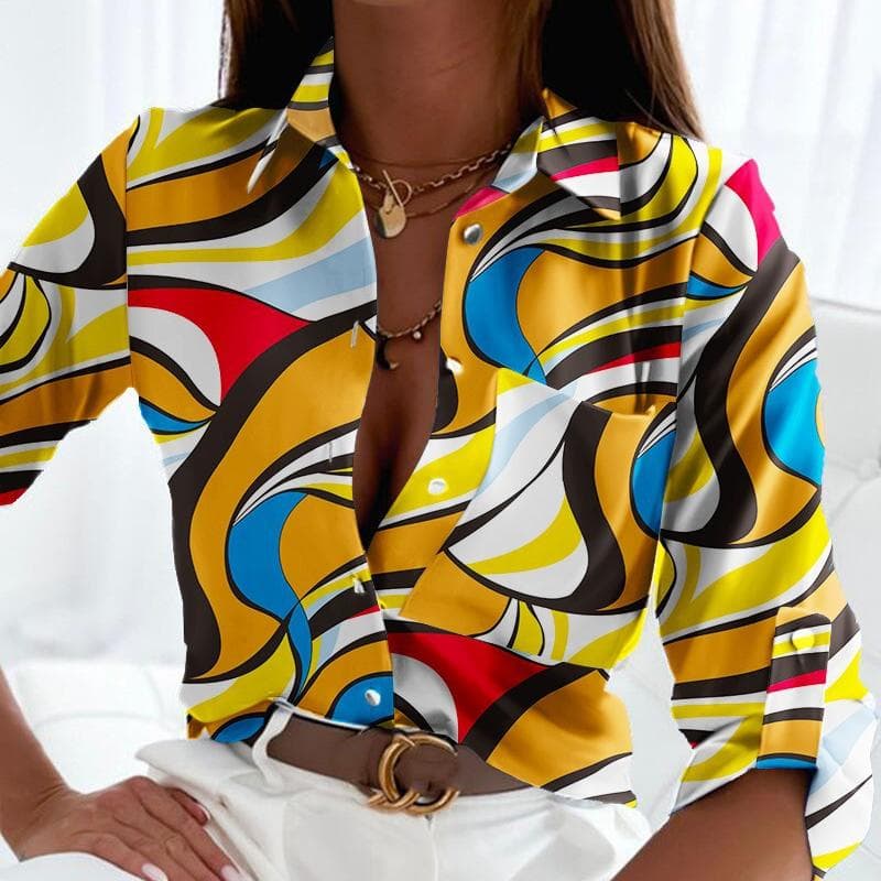 YYFS Women's Fashion Casual Spring Fall Long Sleeve POLO Neck Top Blouses & Shirts XXL multicolour