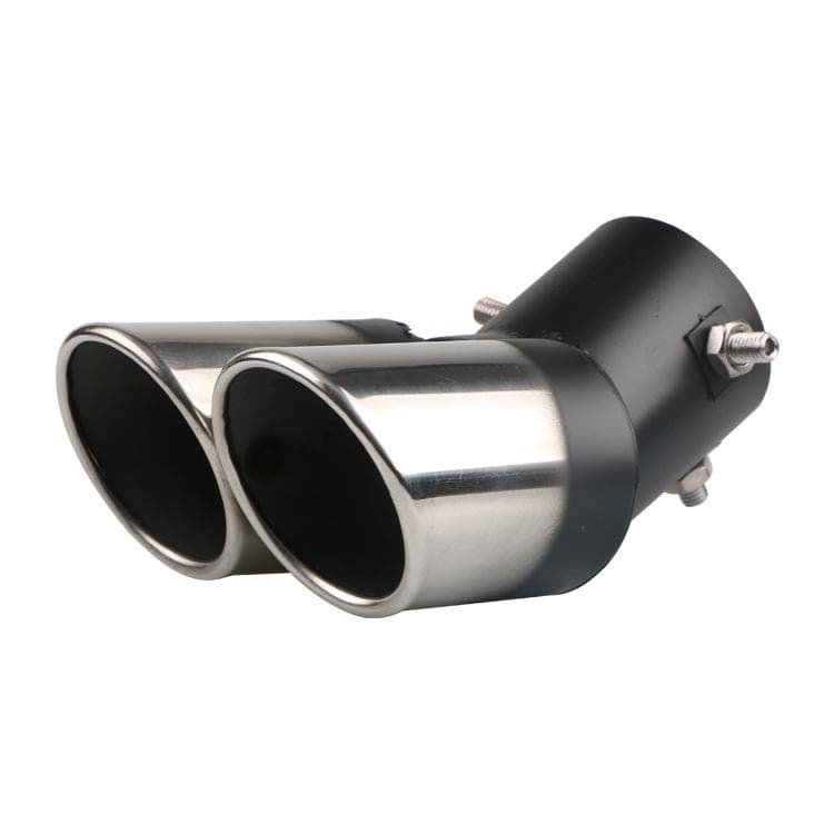 Car Exhaust Tip Stainless Steel Dual Tailpipe Throats Muffler Exhaust Tip Auto Modification Supplies Curved Beveled - Silver Black
