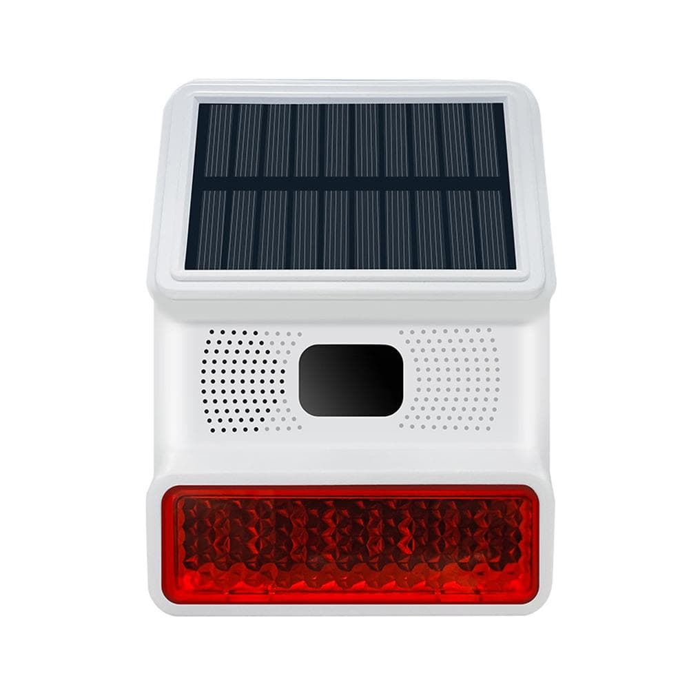 Solar Sound Strobe Light Alarm with 5 Remote Controller Infrared Induction Anti-interference IP65 16.4x12.4x5.9cm white