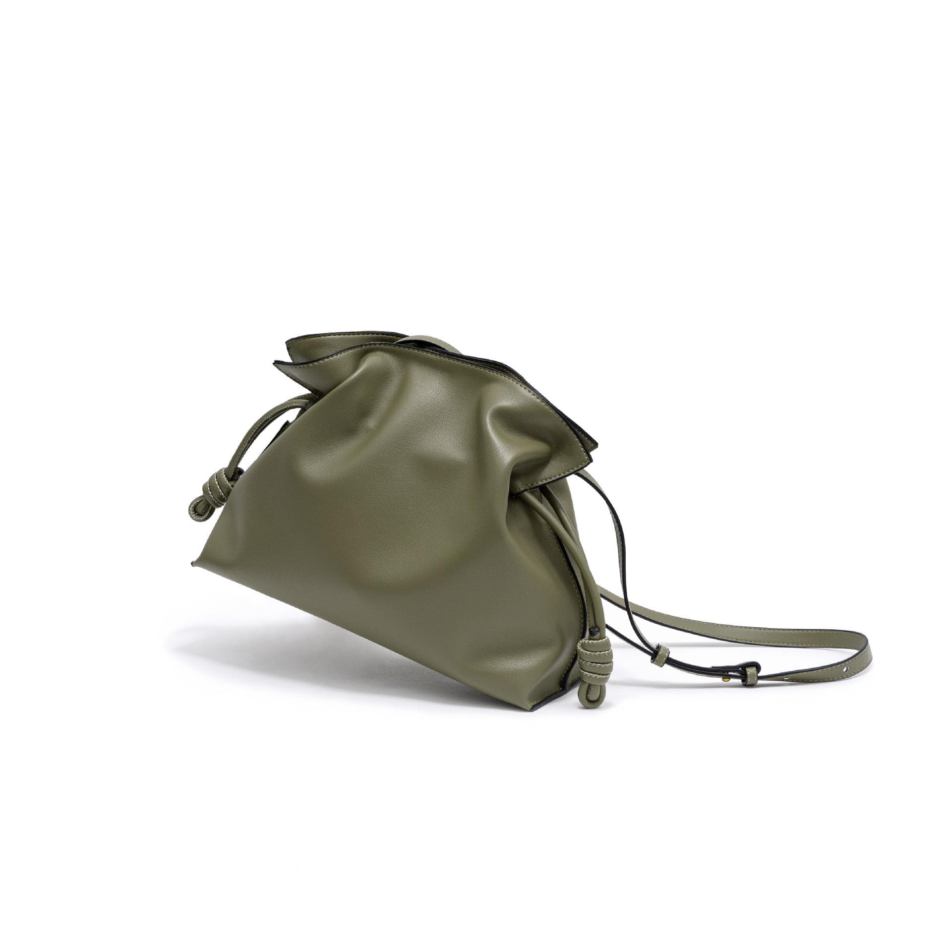 Fashionable and Simple Leather Women's Bags, Women's Drawstring Lucky Bags, Single-shoulder Crossbody Bucket Bags, Hand-held Bags, Pleated Bags green