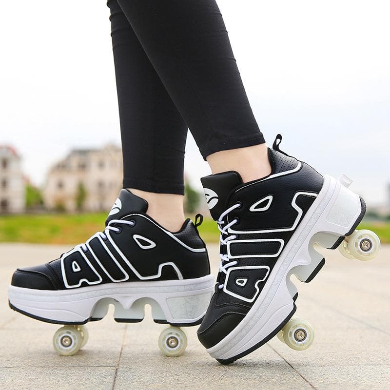Children Teenagers Boys and Girls Shapeshifting Shoes Four Wheels Dual-purpose Roller Skates Double Row Runaway Shoes Roller Skates 34