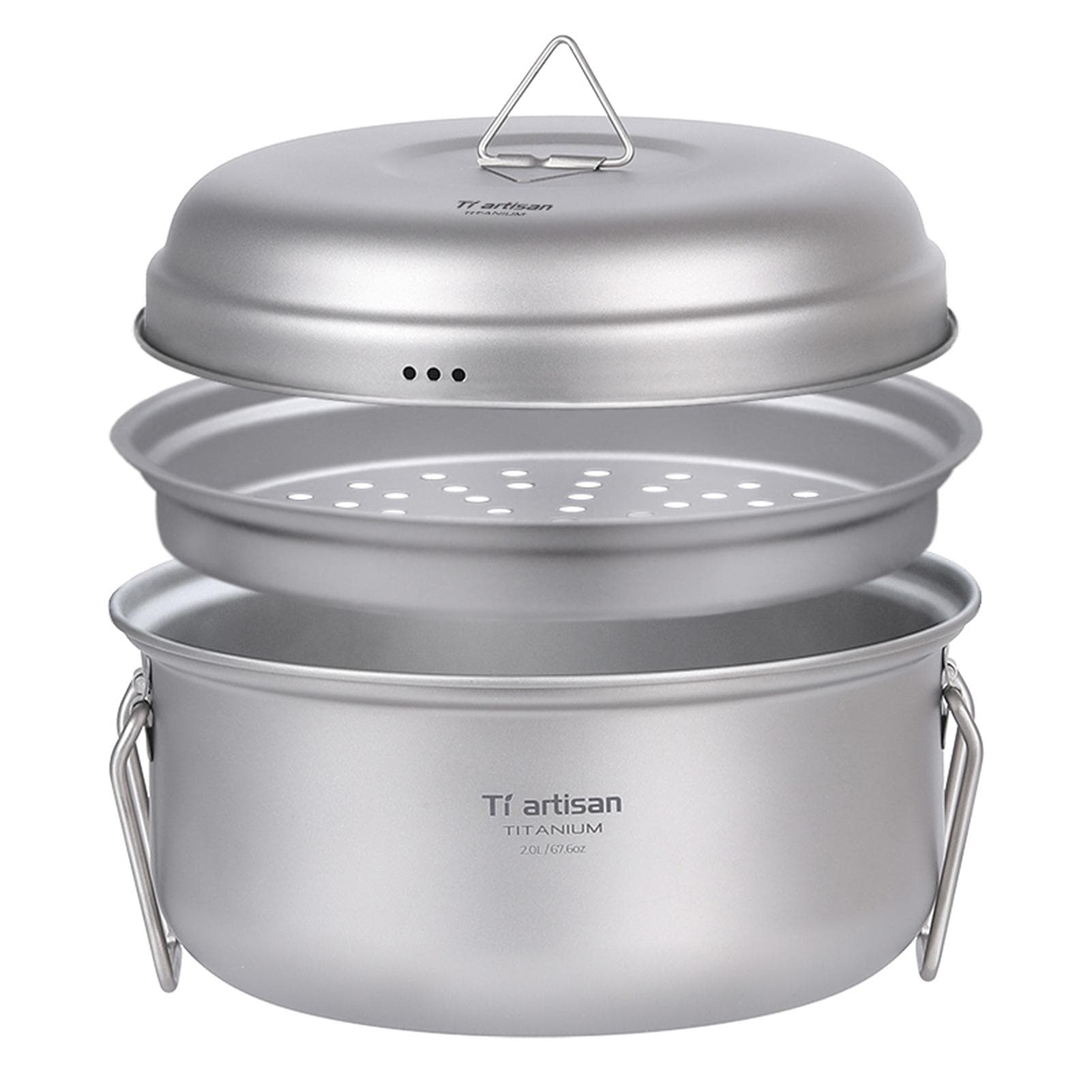 Titanium Steamer Stockpot Set with Lid Outdoor Camping Soup Steaming Pot Pan Mess Kit silver