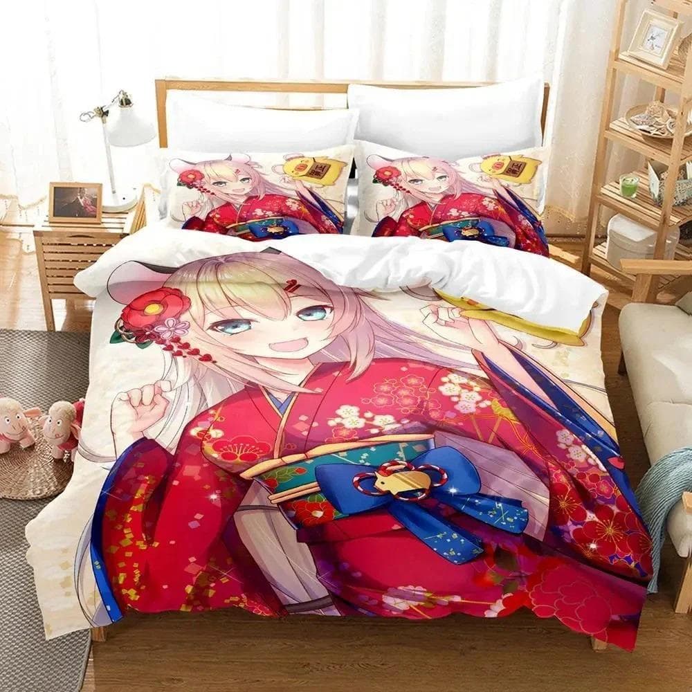 Kawaii Akai Haato Bedding Set Single Twin Full Queen King Size Bed Set Adult Kid Bedroom Duvet cover Sets 3D Print Anime Bed 70x133cm 2pcs