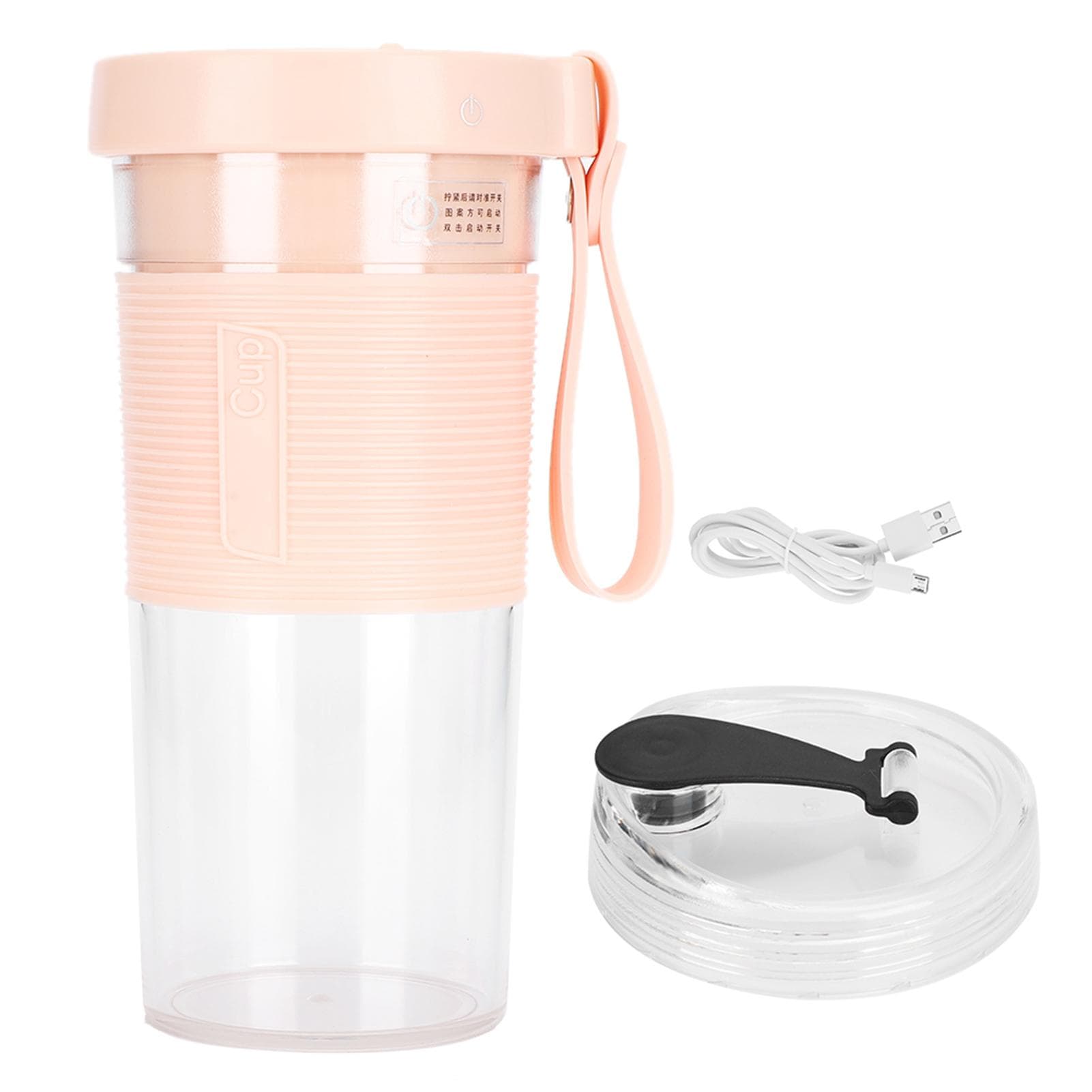 Portable Electric Fruit Juicing Cup Three Leaf Cutter Head Juicer Mixer 2000mah for Travel Home USB pink