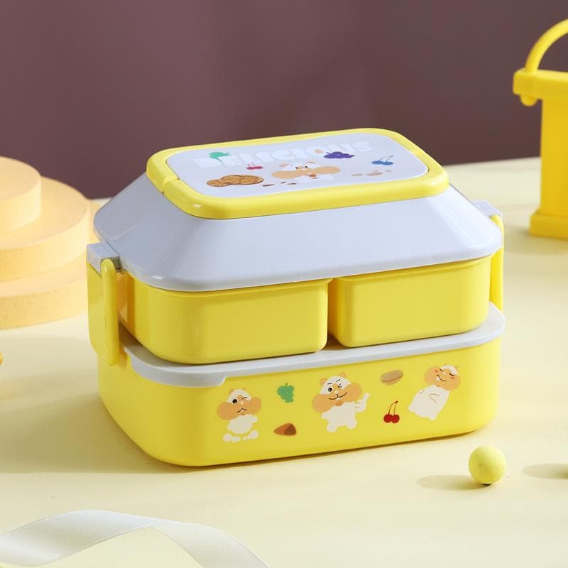 Kawaii Portable Lunch Box for Girls School Kids Plastic Picnic Bento Box Microwave Food Box with Compartments Storage Containers S yellow