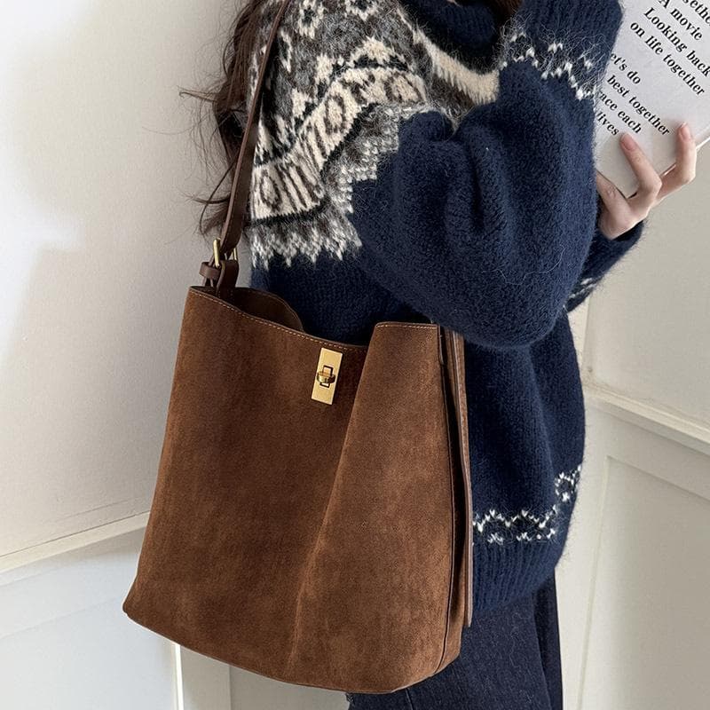 Suede Bag Lady's All-in-one Vintage Single Shoulder Crossbody Commuter Tote Bag brown