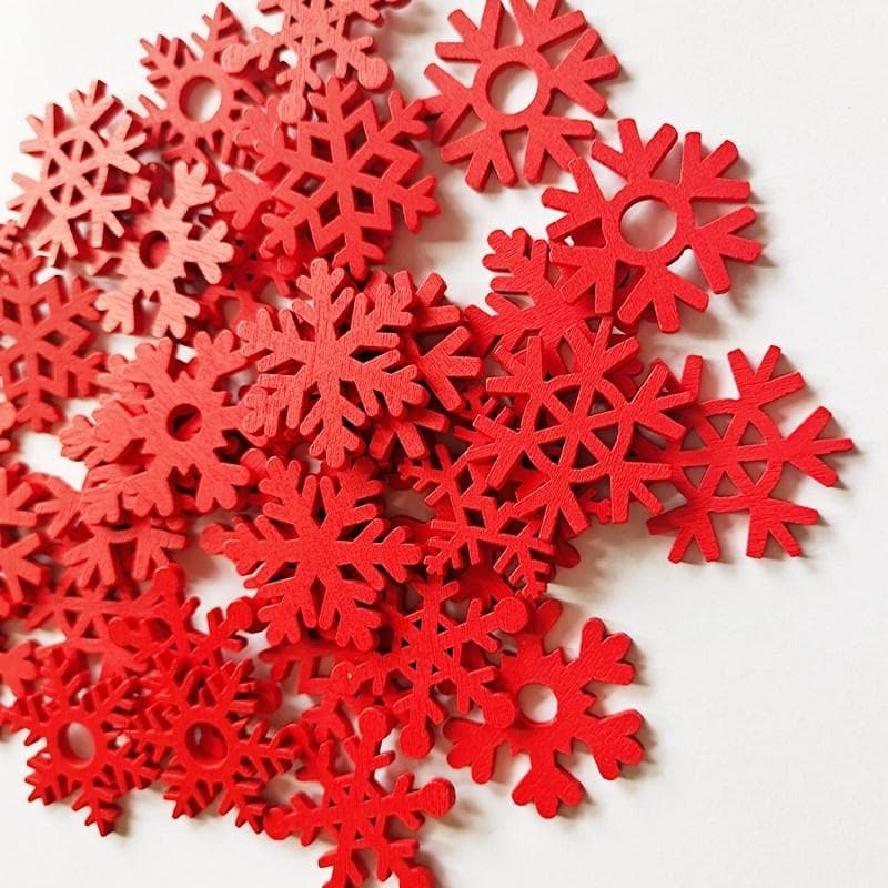 50Pcs 25/35mm White Wooden Slice Christmas Snowflake Scrapbooking For Christmas Embellishment Craft DIY Handicraft Decoration 35mm red