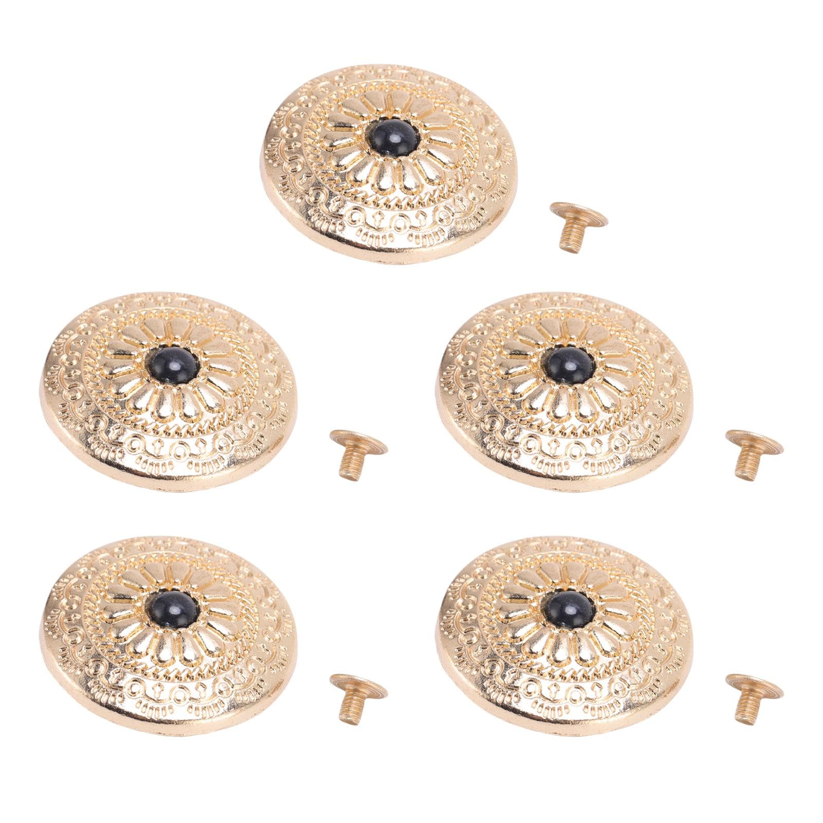 5 Sets Rivet Buttons Zinc Alloy 30mm Gold Color Chrysanthemum Pattern Black Turquoise Cap Retro