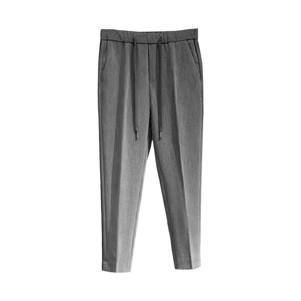Men Trousers Elastic Waist Men's Suit Pants Formal Business Style Trousers for Office Wear Straight Leg Ninth Pants in Solid M grey