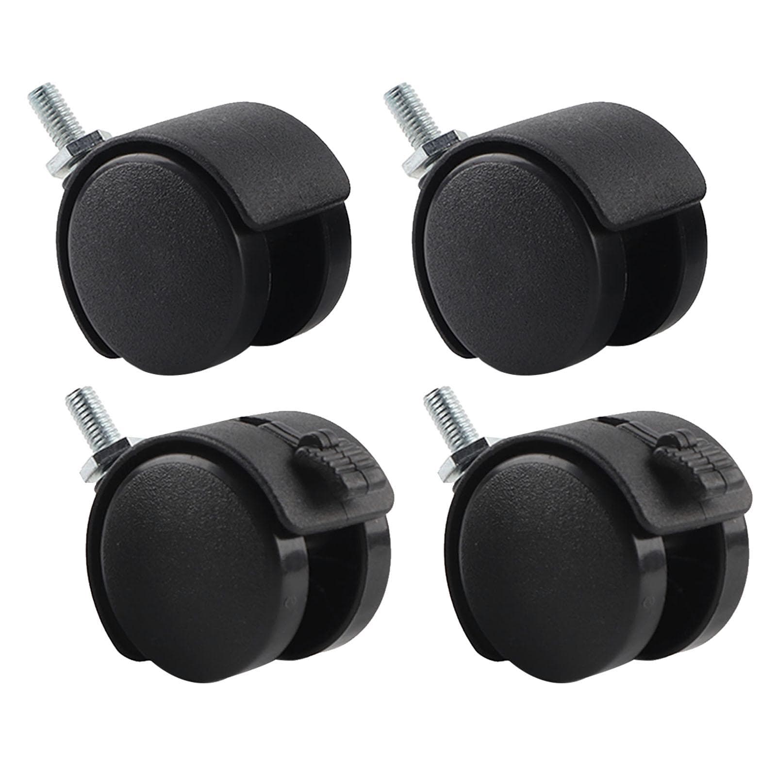 4Pcs Swivel Caster Furniture Office Chair Wheels Replacement Nylon Plastic with Brake Black white
