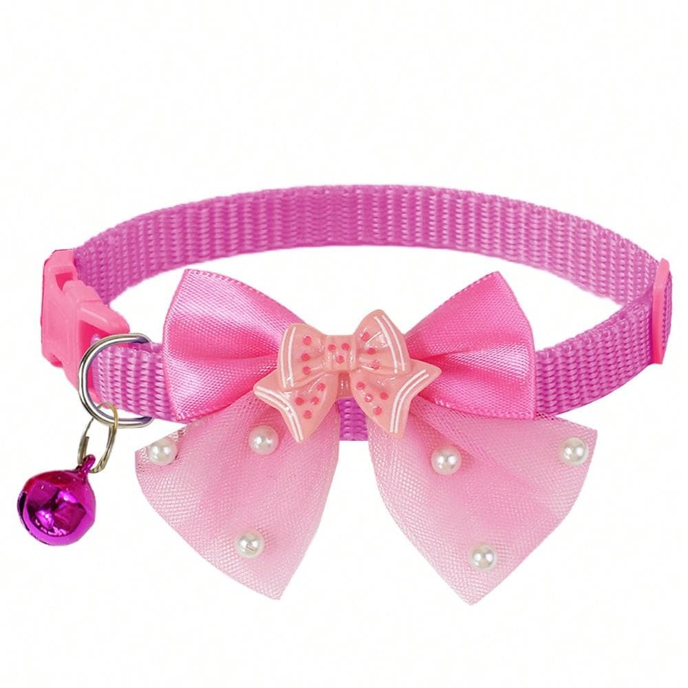 1pc or 3pcs Set Cute Shiny Bow Bell Pet Collar for Daily Use - for Cats and Dogs Rose Pink