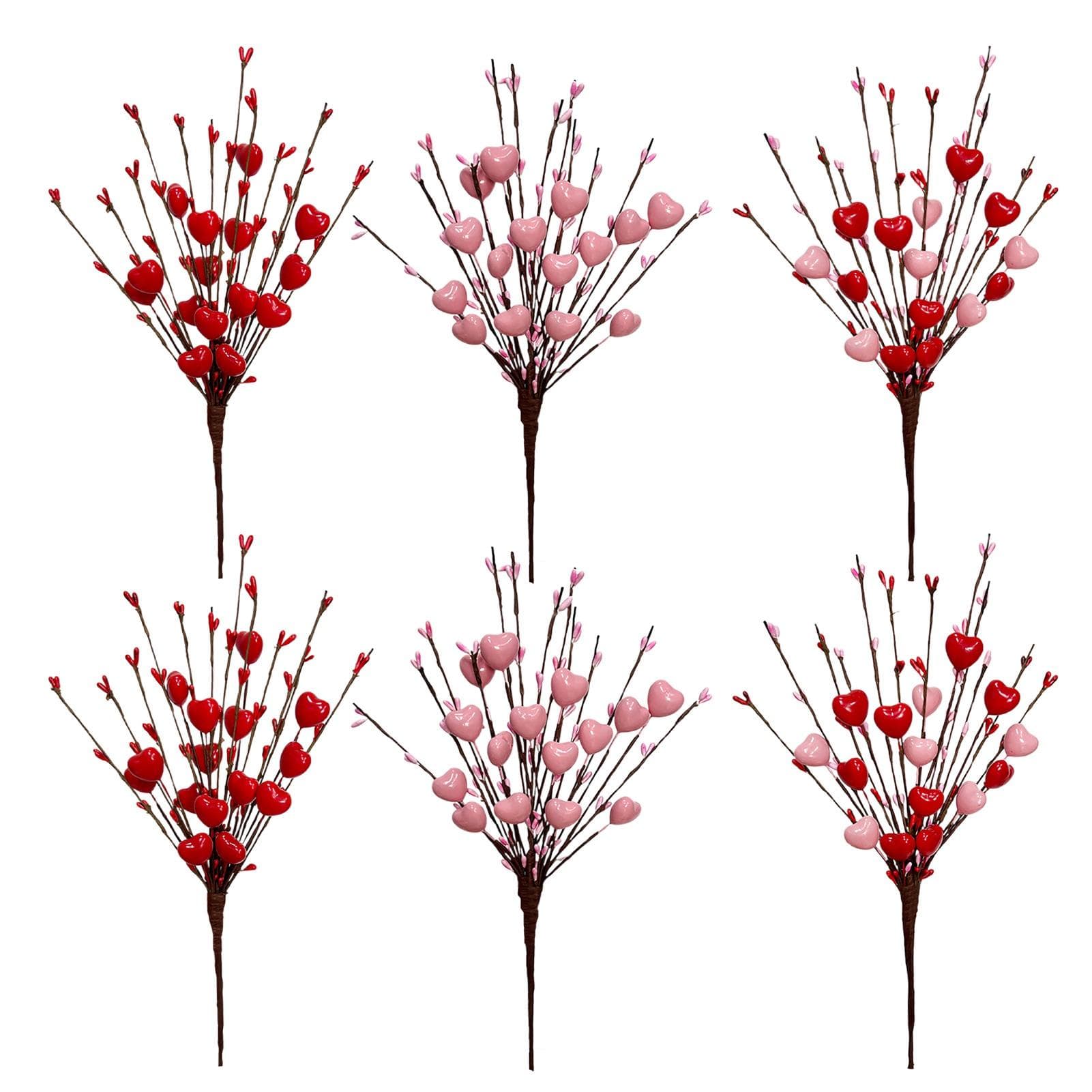 6pcs Artificial Heart Berry Picks Valentine Holiday Decorative Heart Berries Stems Branches for