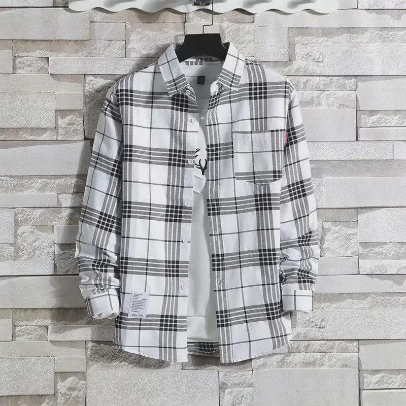 Plaid Men's Long-Sleeve Shirt - Trendy Korean Hong Kong Style 2XL