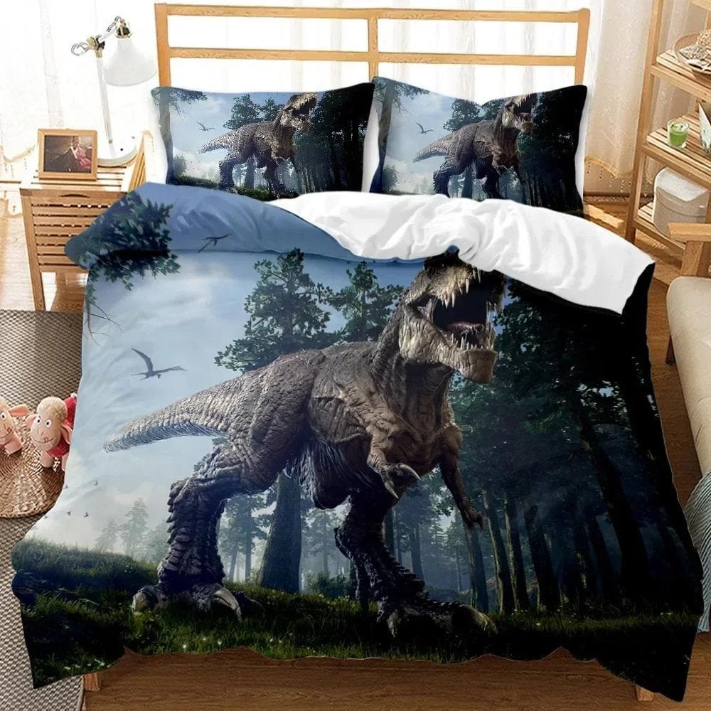 Dinosaur Jurassic Age Tyrannosaurus Rex Bedding Set Boys Girls Twin Queen Size Duvet Cover Pillowcase Bed Kids Adult 135X200cm-2pcs