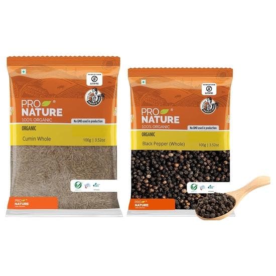 Pro Nature 100% Organic Black Pepper (Whole) 100g & Pro Nature 100% Organic Cumin, Whole, 250g