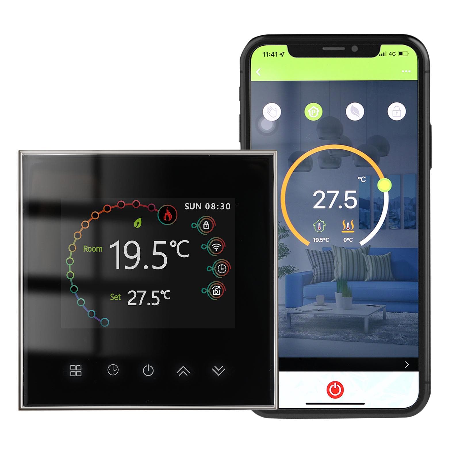 WiFi Smart Thermostat Temperature Controller Weekly Programmable Touch Control/ Mobile APP/ Voice Electric Floor Heating black