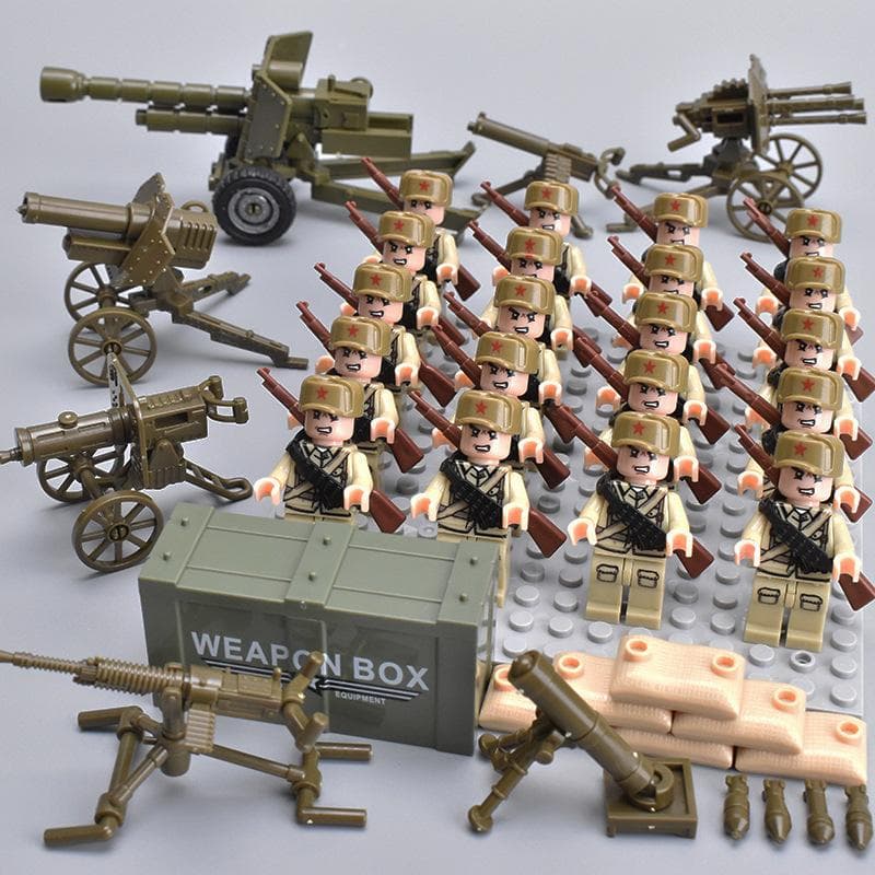 20pcs/batch WWII Military Characters WWII Soldiers National Army Building Blocks Weapons Assembling Bricks Children's Toys