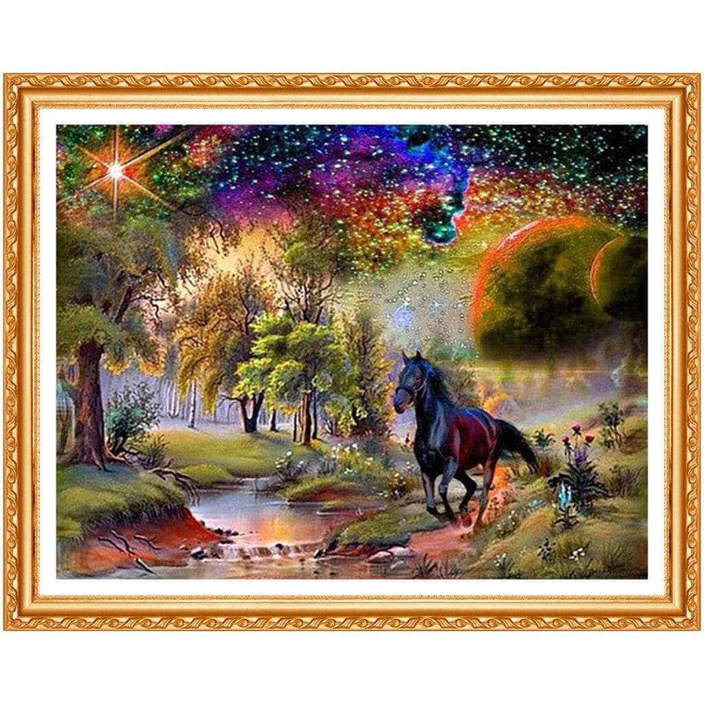 Diamond Painting Black Horse Embroidery Full Round Diamond Cross Stitch Landscape Painting Decor 20X30CM