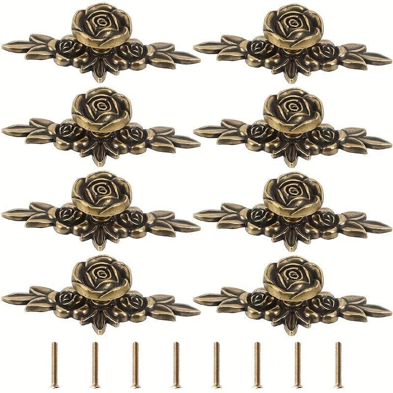 8pcs Elegant Rose Cabinet Pulls with Backplate In Antique Bronze, Drawer Pull Handles In Zinc for Dressers, Drawers, Cabinets, with Mounting Screws 8-Pack bronze