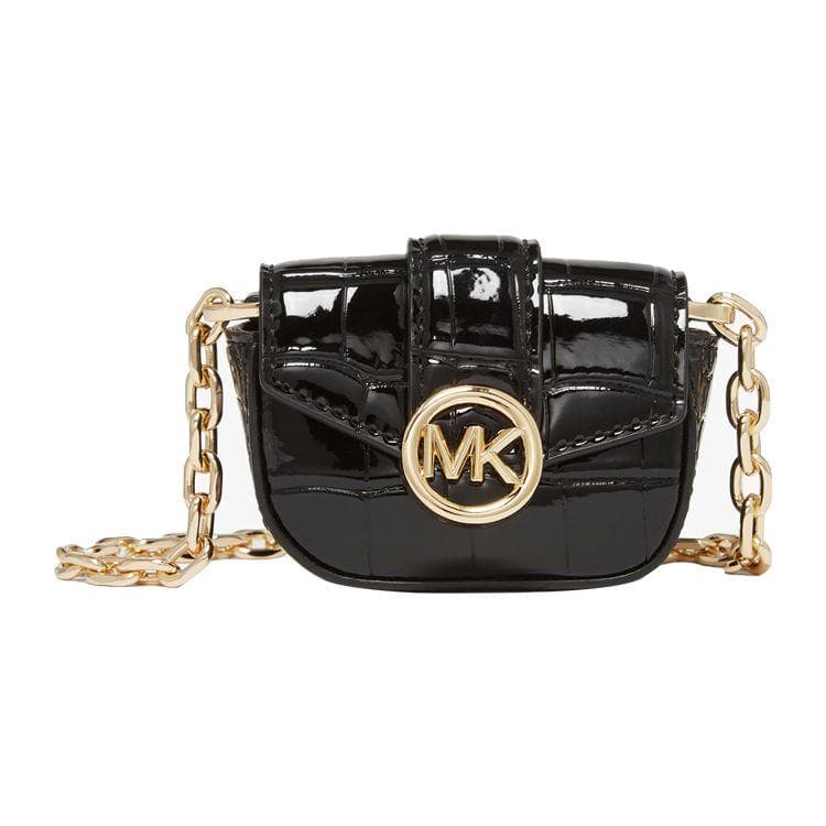 Michael Kors MK Carmen Commute Chain Glossy Faux Leather Headphone Crossbody Bag Mini Women bags Black 35F2GNMN4A-001 Basic Set (Bag+Dust Bag)