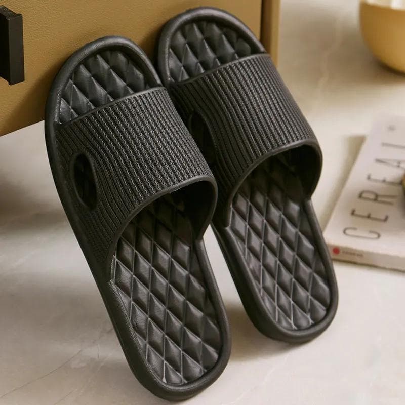 Couple Indoor Home Slippers Summer Soft Comfortable Rhombus Non-slip Pattern Bath Slippers Couple Family Flat Shoes Hotel Sandals 44-45 black