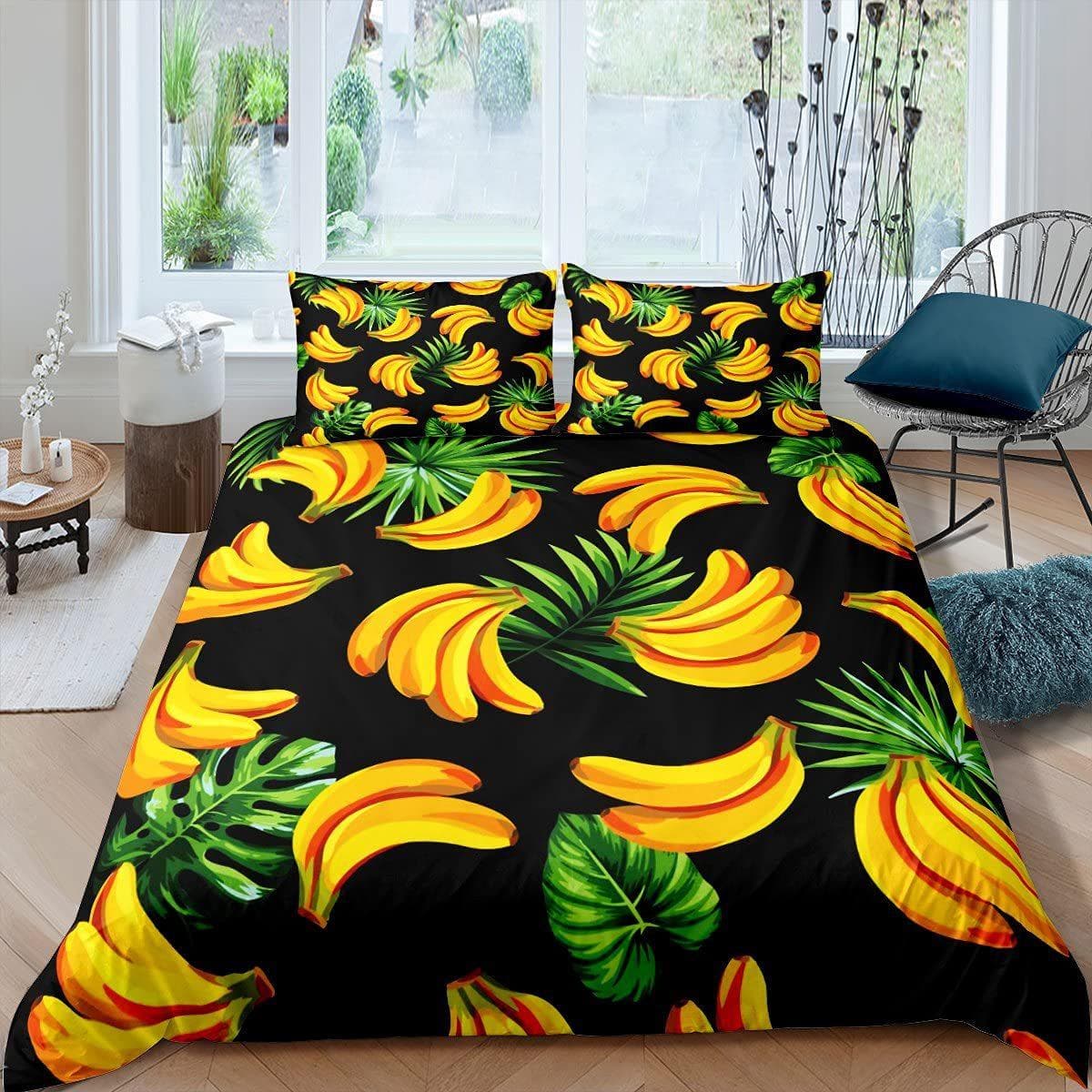 Banana Down Quilt Cover Tropical Bedding Set Fruit Print Quilt Cover Soft Three-Piece Set EU Super King 220*260
