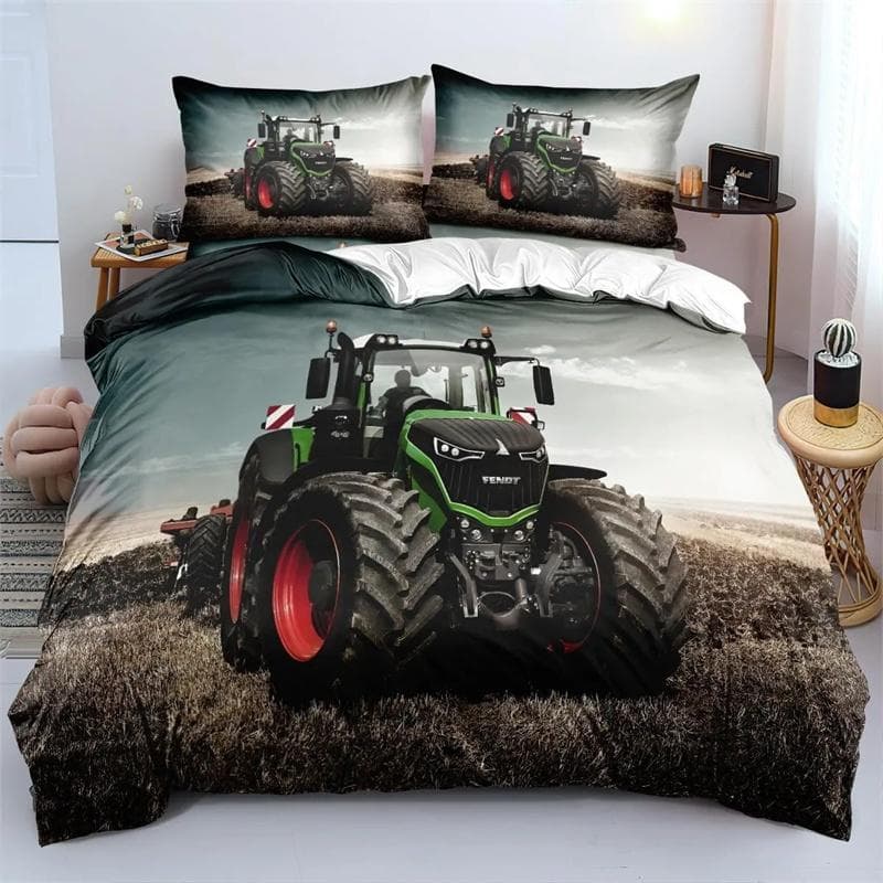 3D Printing Tractor Bedding Set Boys Tractors Duvet Cover Set with Pillowcase Home Textile Twin Full Queen King Children's Gift 150x200cm 3pcs