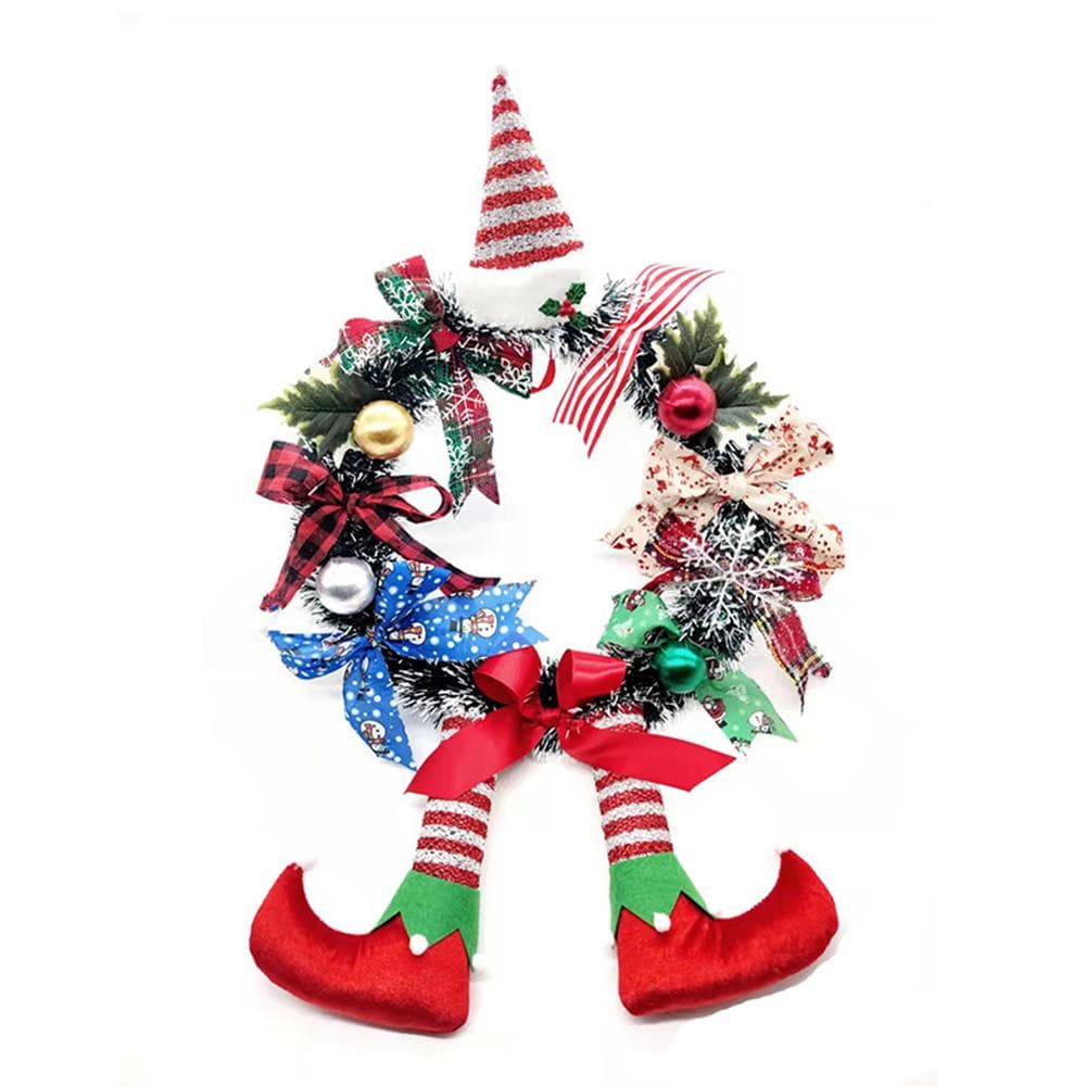 Christmas Wreath Front Door Decor Christmas Wreath with Clown Leg Decor Artificial Door Wreath red/green