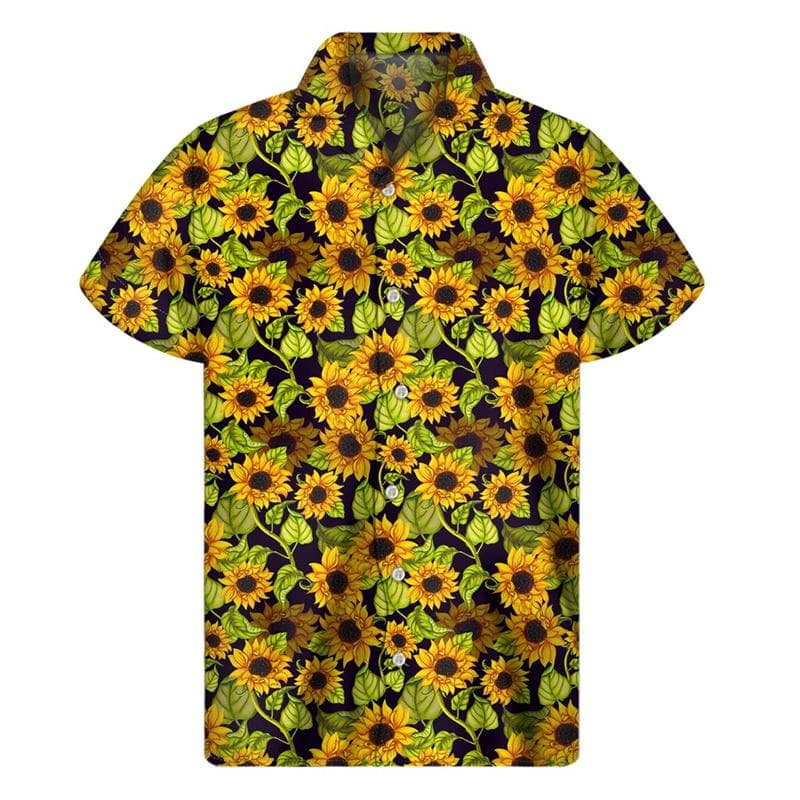 3d Plants Sunflower Print Shirt For Men Fashion Classic Short Sleeve Summer Vacation Shirts Breathable Tops Hawaiian XL