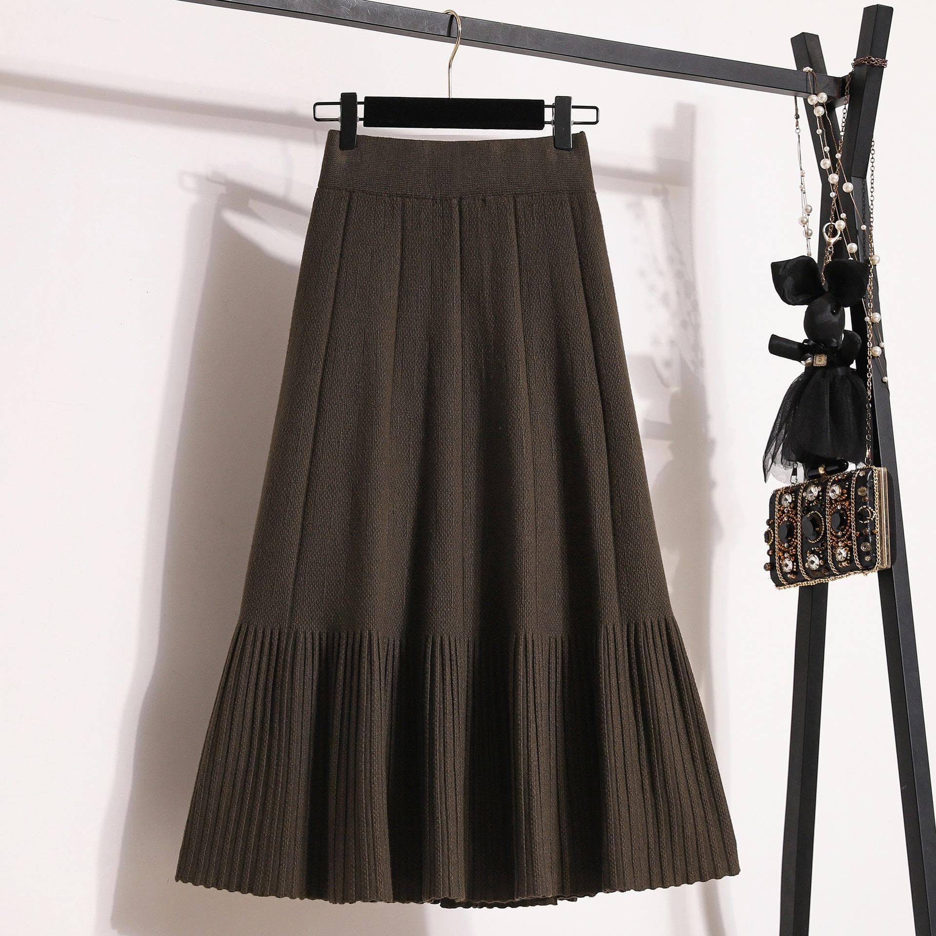 Fat Mm Korean Style Versatile and Fashionable Age-reducing Slimming Mid-length Knitted Ruffled Skirt XXXXL