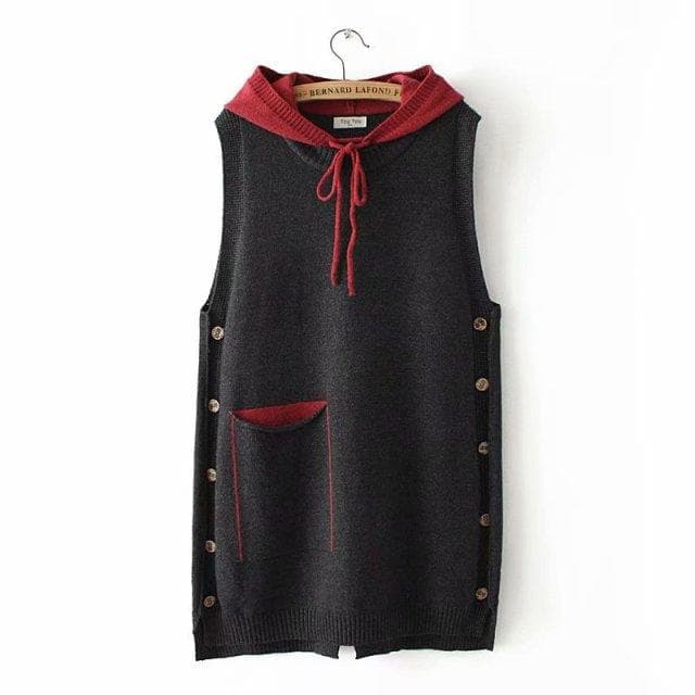 Casual Hooded Knitted Vests Plus Size Women Spring Autumn Outerwear Pockets Loose Sleeveless Vest XXXXL black