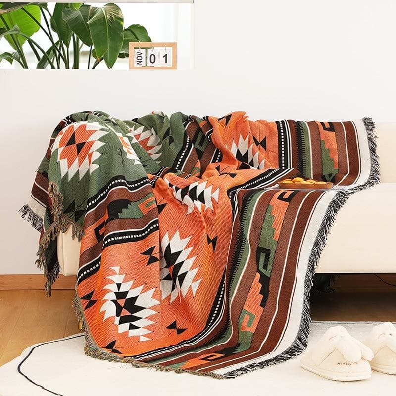 Double Side Bohemian Plaid Blanket for Sofa Bed Decorative Blanket Picnic Blanket Boho Sofa Cover Throw Blanket with Tassel 90x210cm