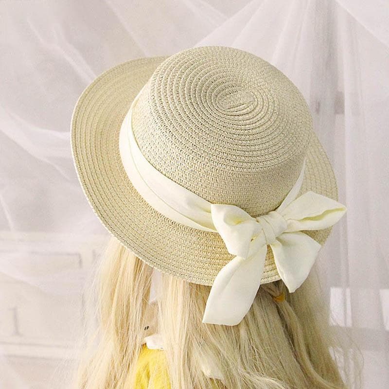 Kids Girls Straw Hat Versatile Bow Tie Ribbon Decoration Sun Hats L